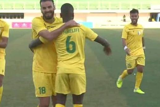 La joie des joueurs de la JSS après l'égalisation face à l'ASAC Concorde