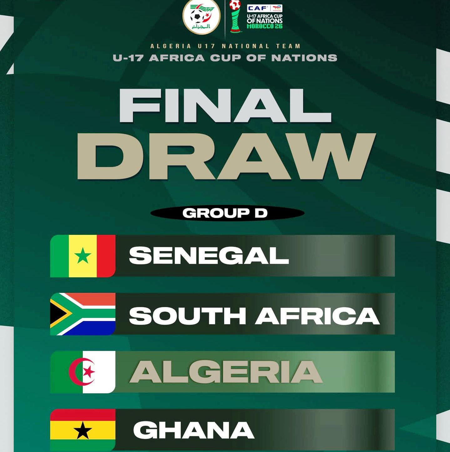 قرعة كاس إفريقيا للأمم 2026 (اقل من 17 سنة): الجزائر في المجموعة  الرابعة
