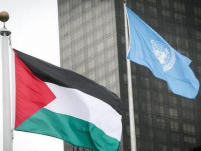 علم فلسطين في مبنى الأمم المتحدة 